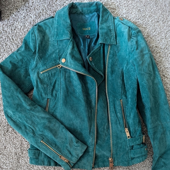 Suede Turquoise MNG Cropped Jacket - Picture 4 of 10